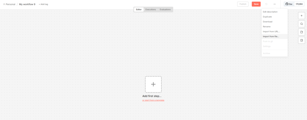 Importer workflow n8n depuis l'interface.